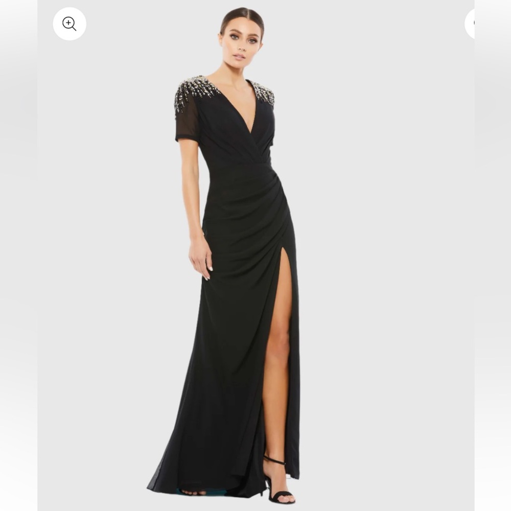 Sequined Embellished Shoulder Evening Gown Color: BLACK, 10, 16 New With Tags